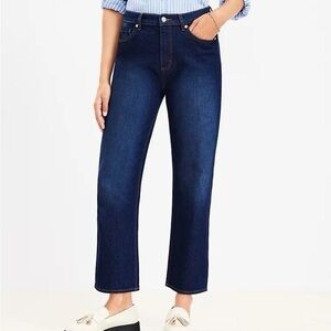Loft High Rise Straight Leg Jeans in Clean Dark Wash Denim | Blue | 27/4 Petite